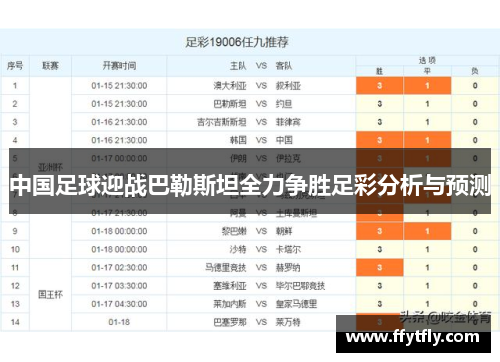 中国足球迎战巴勒斯坦全力争胜足彩分析与预测